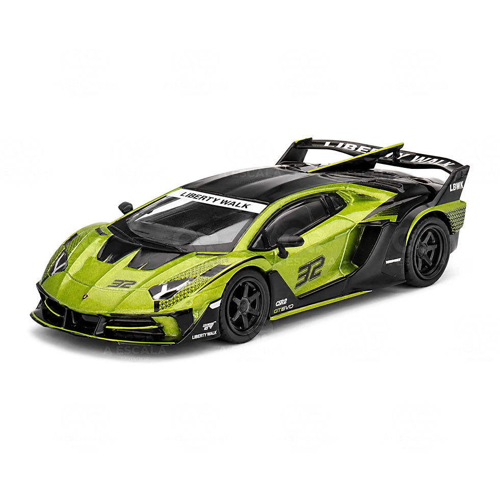 Auto a escala 1:64, Lamborghini LB-Silhouette WORKS Aventador GT EVO (lima), vista perspectiva frontal