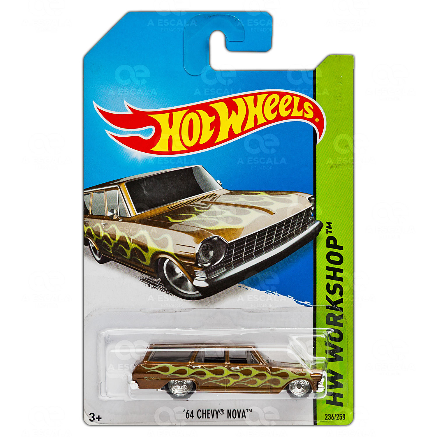 Hot Wheels Treasure Hunt '64 Chevy Nova de 2014 en empaque original, vista frontal