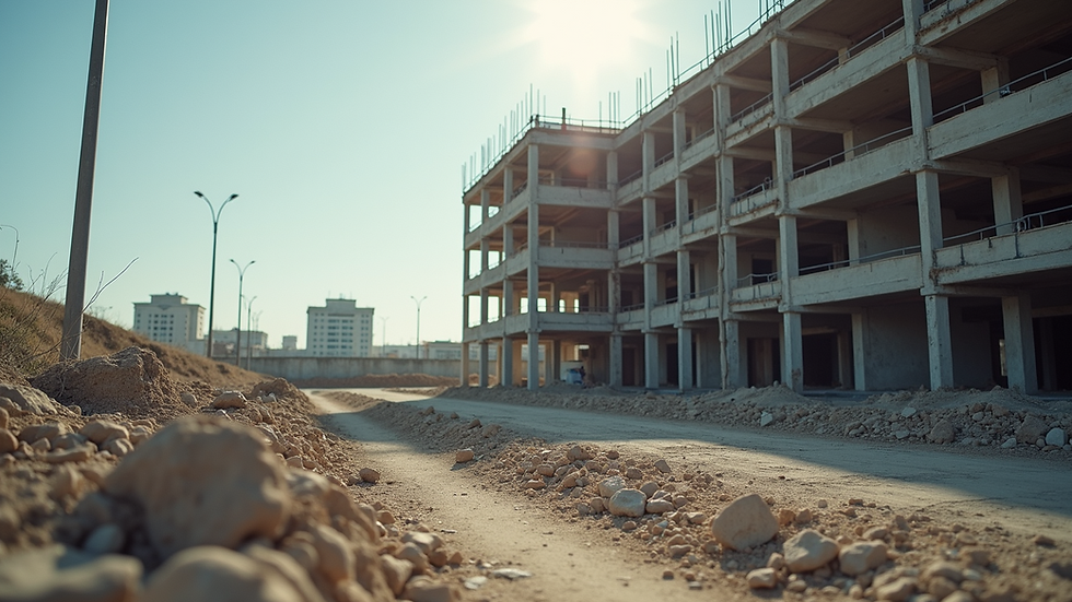 Close-up view of a construction site with a building under renovation