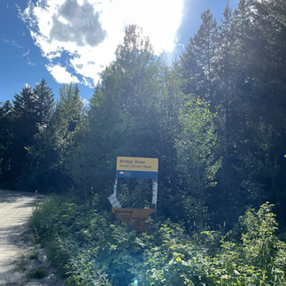 Signage for turnoff onto Bridge River FSR