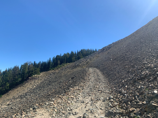 Ascending scree section on Green Mountain Fire Lookout overland route