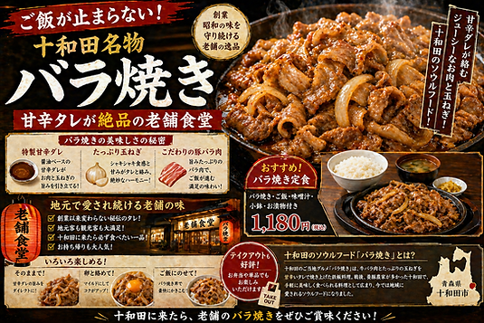 ご飯が止まらない!十和田名物「バラ焼き」の甘辛タレが絶品の老舗食堂