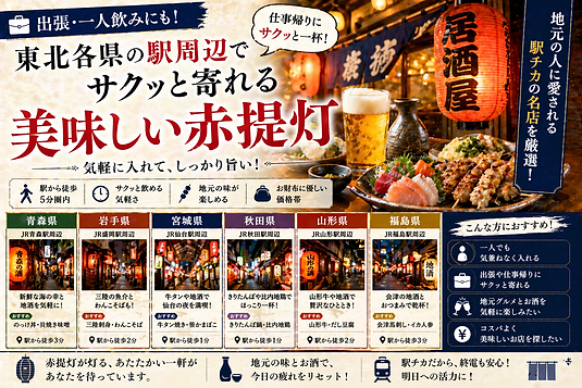 出張・一人飲みにも!東北各県の駅周辺でサクッと寄れる美味しい赤提灯