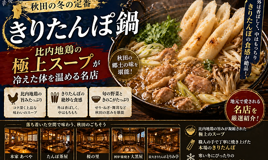 秋田の冬の定番「きりたんぽ鍋」!比内地鶏の極上スープが冷えた体を温める名店