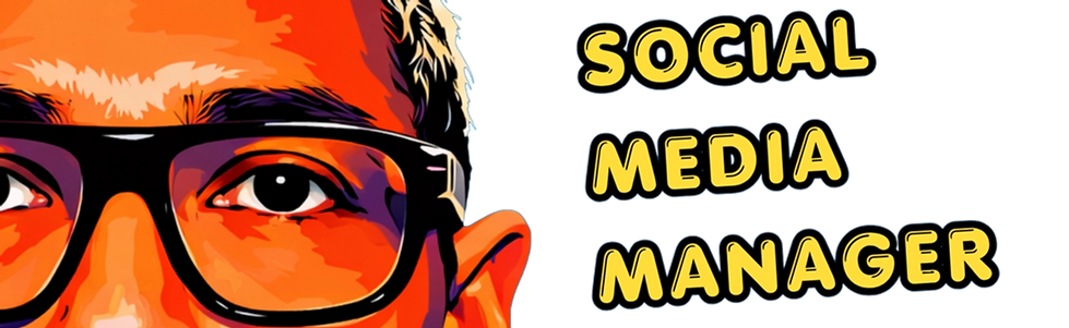 Pop art style illustration of a face with glasses and text reading Social Media Manager