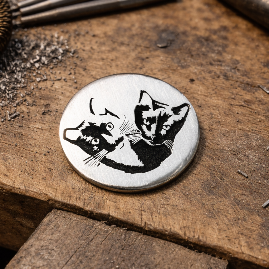 Silver Cat Portrait Engraved Pendant