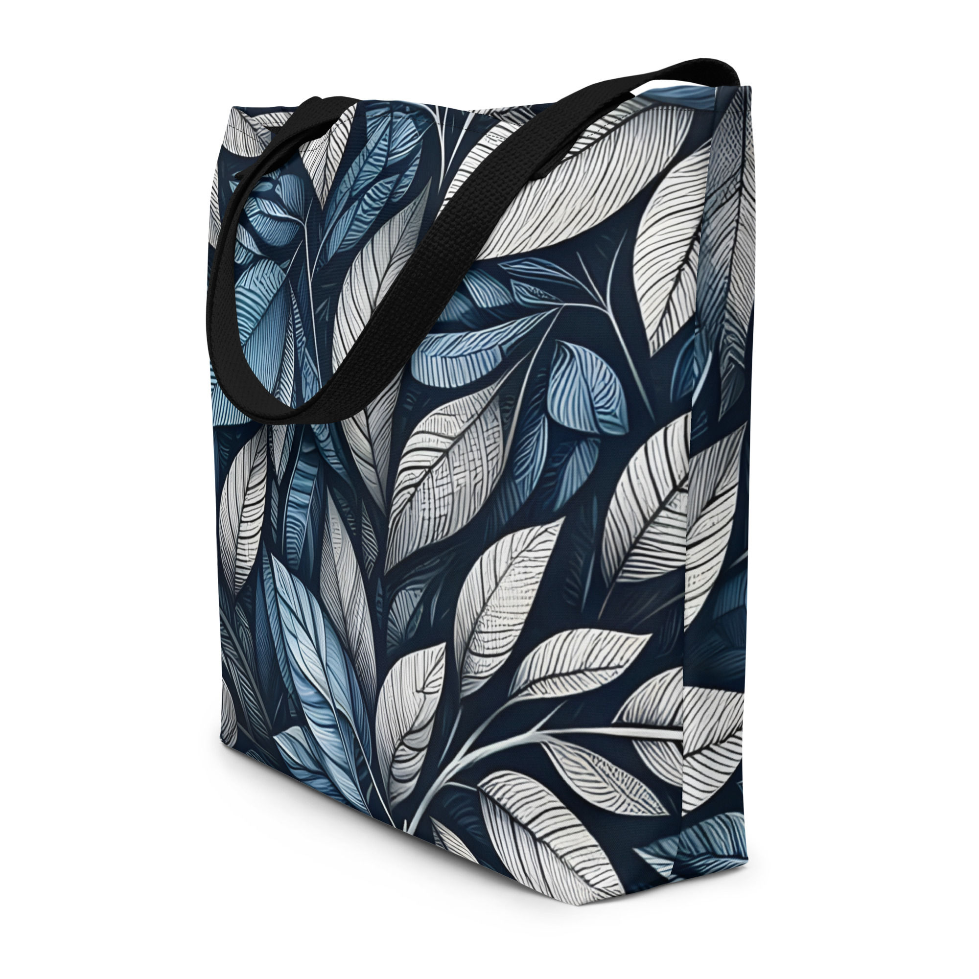 Midnight Foliage All-Over Print Large Tote Bag with Inside Pockets