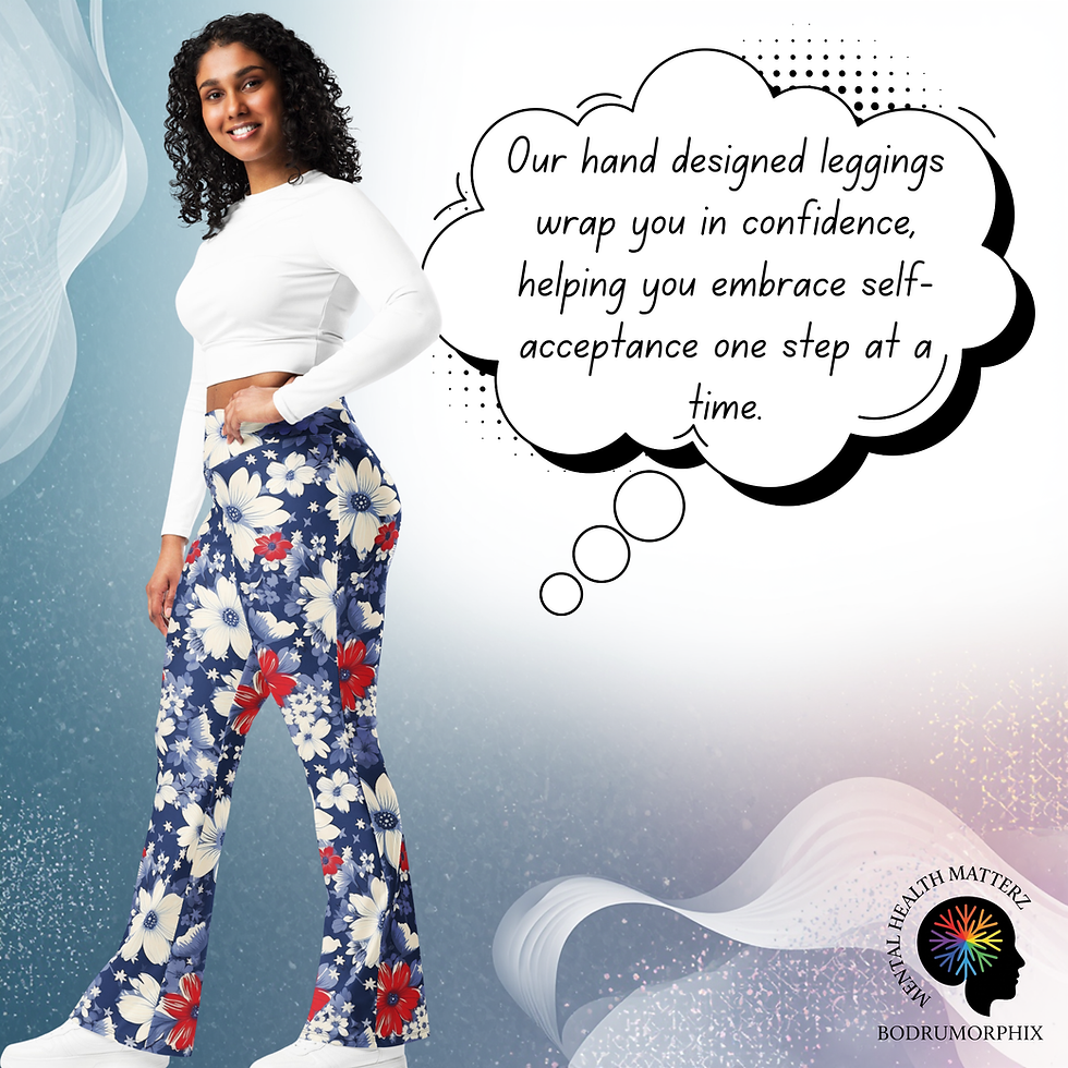 Thumbnail: Model in 250 Years of America Flare Leggings with Pocket, featuring a high-waisted navy and red floral design.