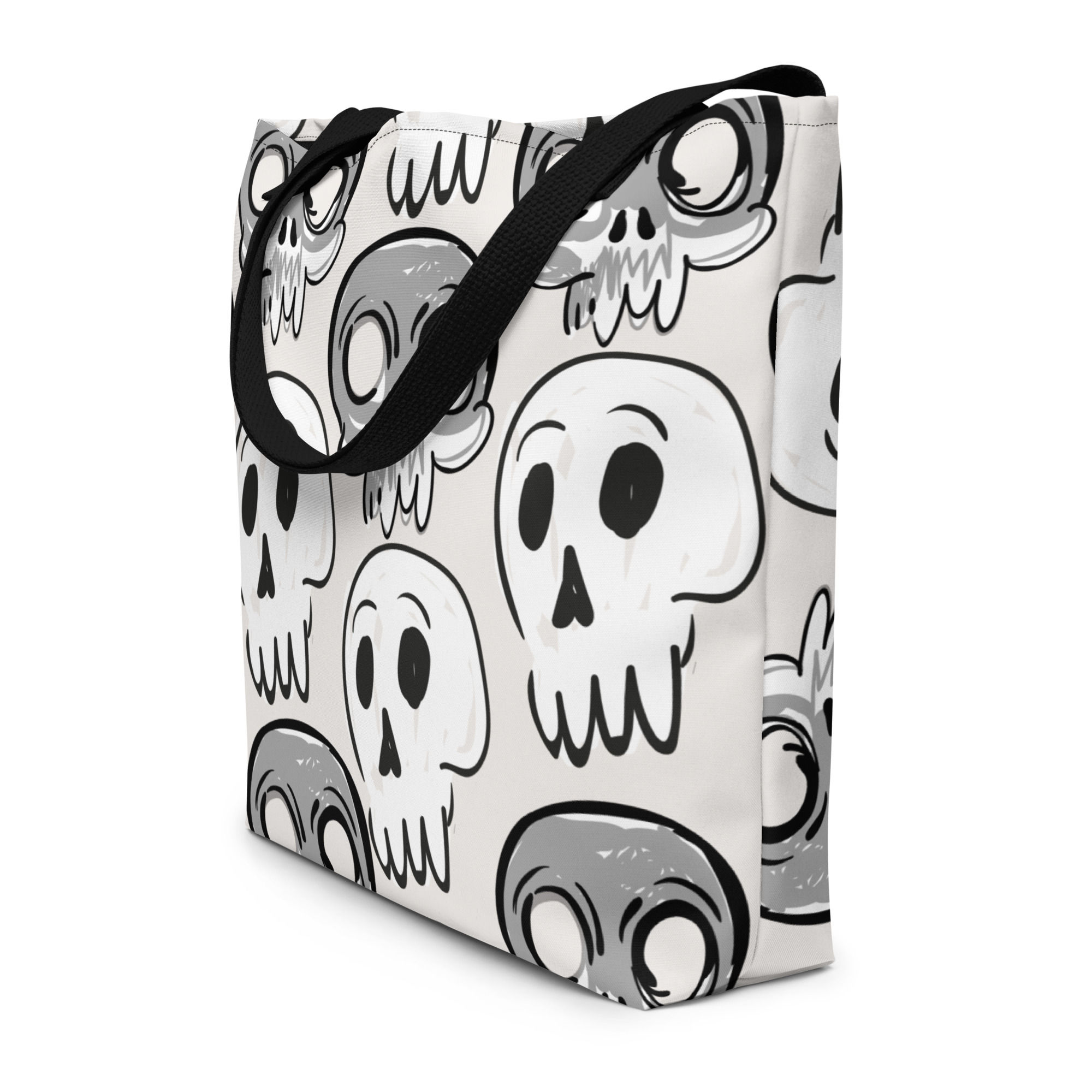Bad To The Bone All-Over Print Large Tote Bag with Inside Pocket
