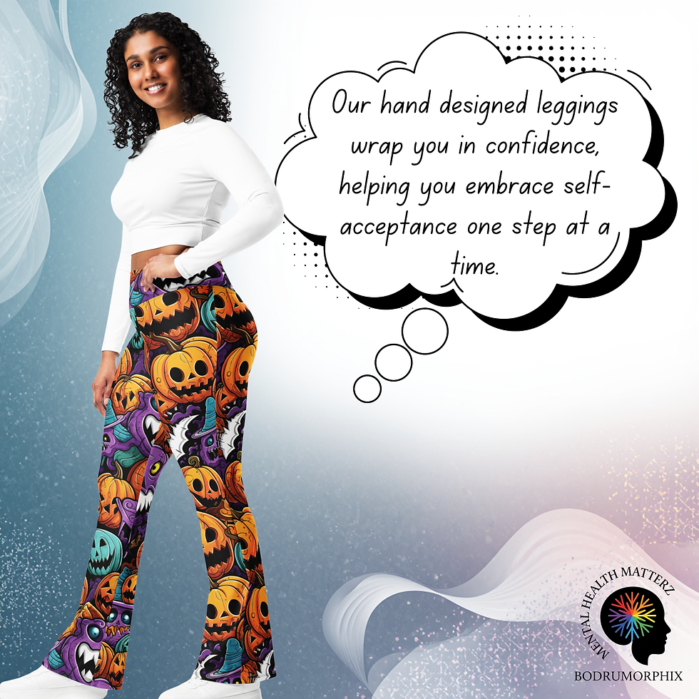 Thumbnail: Smiling woman in Festival Flare Leggings with Pocket featuring a colorful Halloween pumpkin and monster pattern.