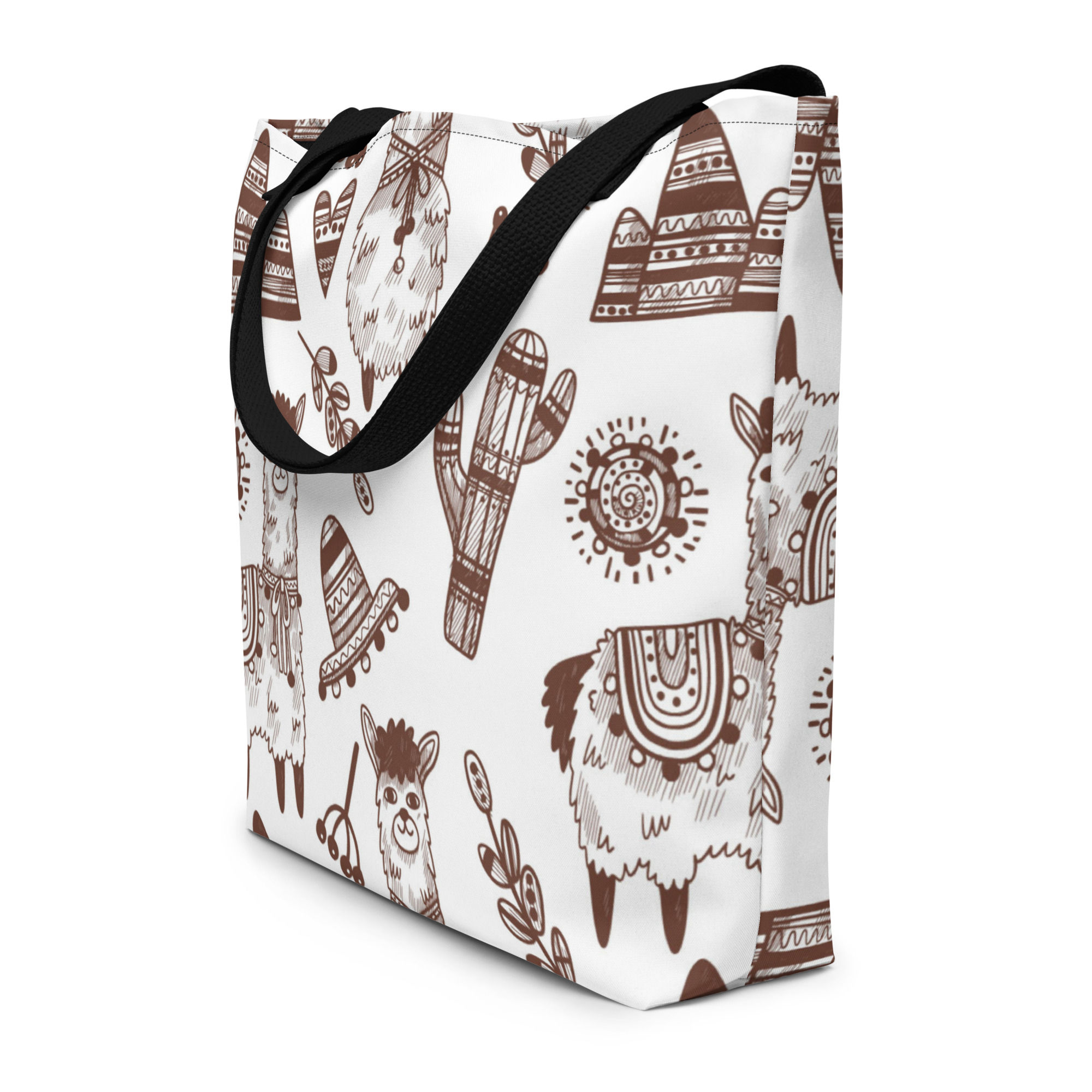 Boho Alpaca All-Over Print Large Tote Bag with Inside Pocket