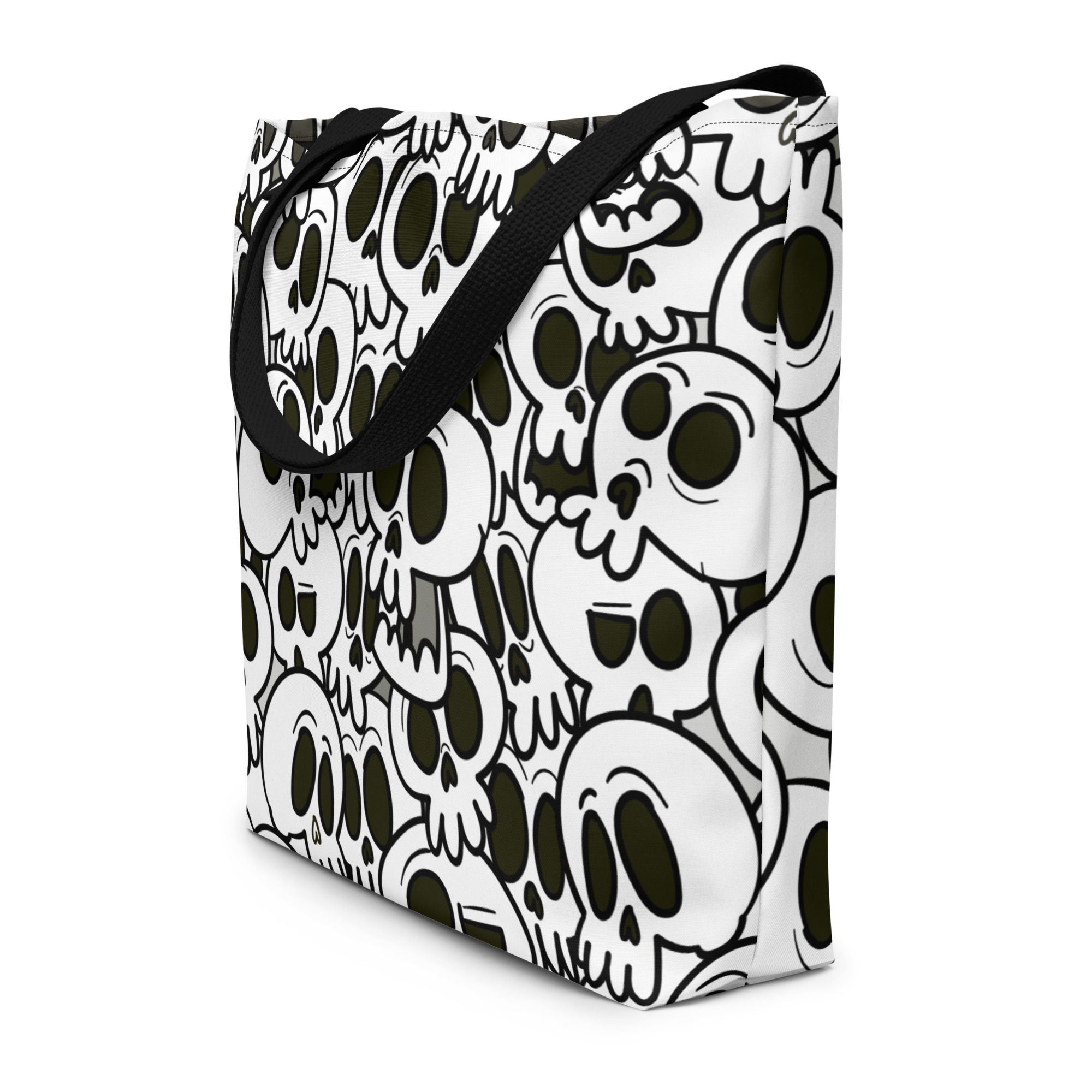 Skull Toon All-Over Print Large Tote Bag with Inside Pocket