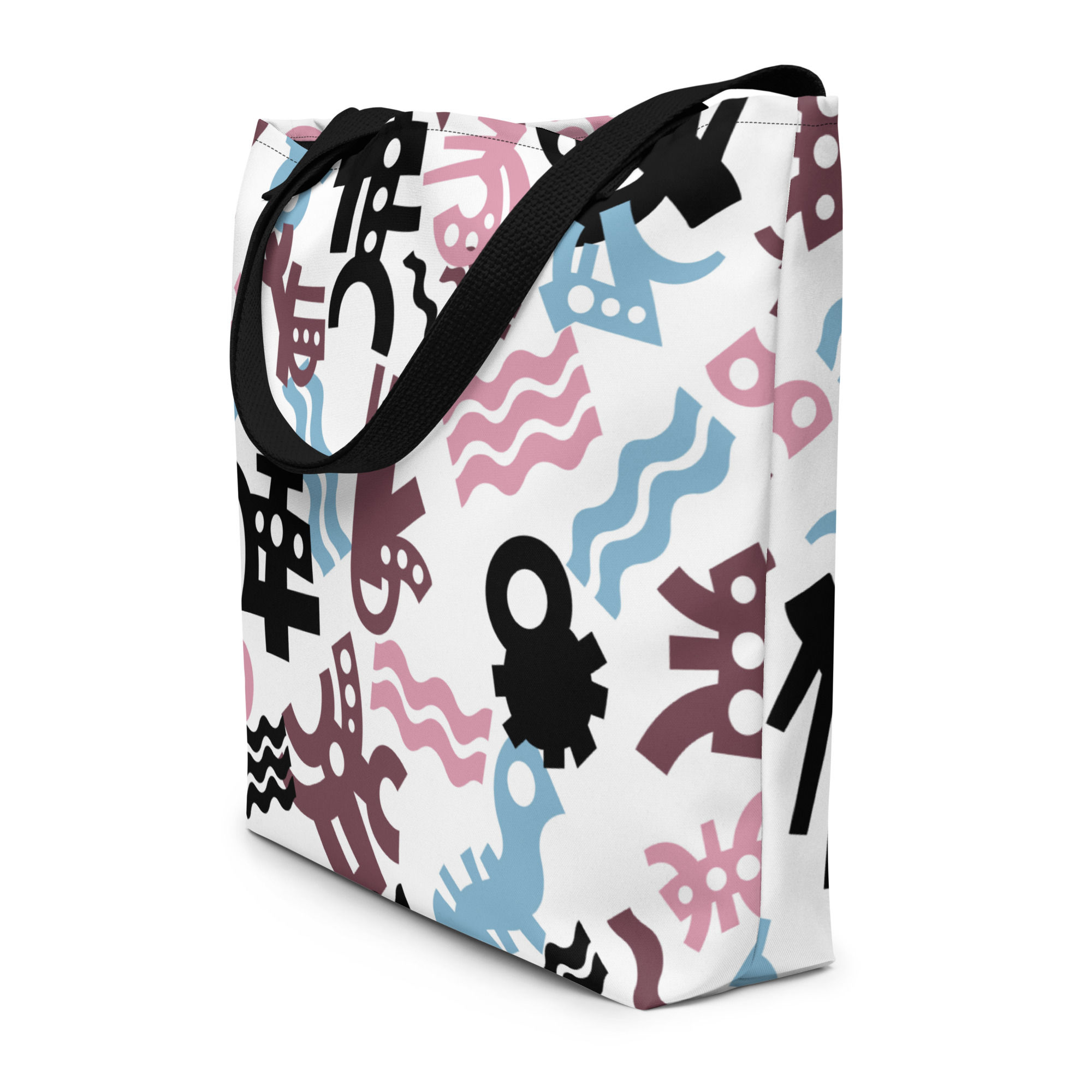 Abstract Symbolism All-Over Print Large Tote Bag with Inside Pocket