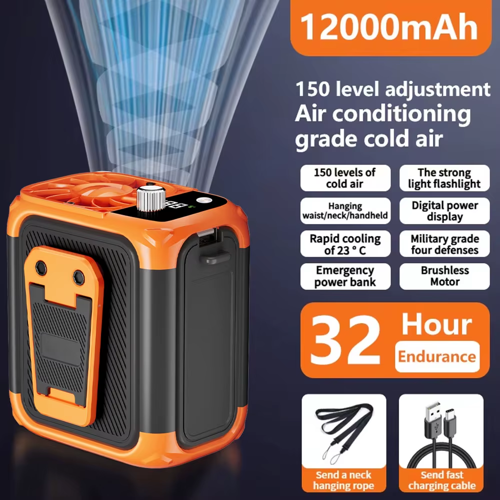 Bladeless Mini Waist Fan with USB, Neck Hanging, Power & Light Display