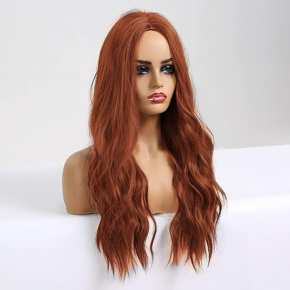 Thumbnail: 26" Long Curly Red Brown Wig - Deep Wave Auburn Synthetic Hair for Parties