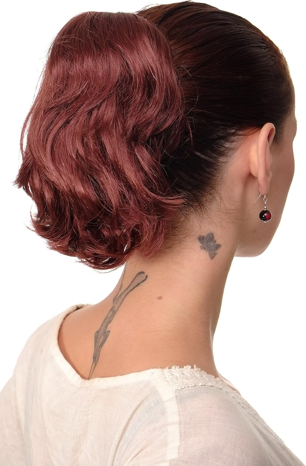 Short Dark Copper Red Brown Ponytail Hairpiece Extension - 10 Inch Wild Look