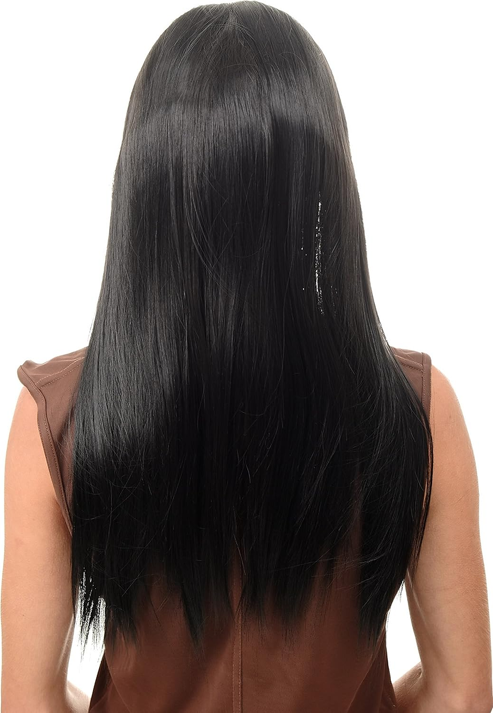 Thumbnail: 25-Inch Long Black Halfwig Hairpiece with Hoop - Sleek Straight Style