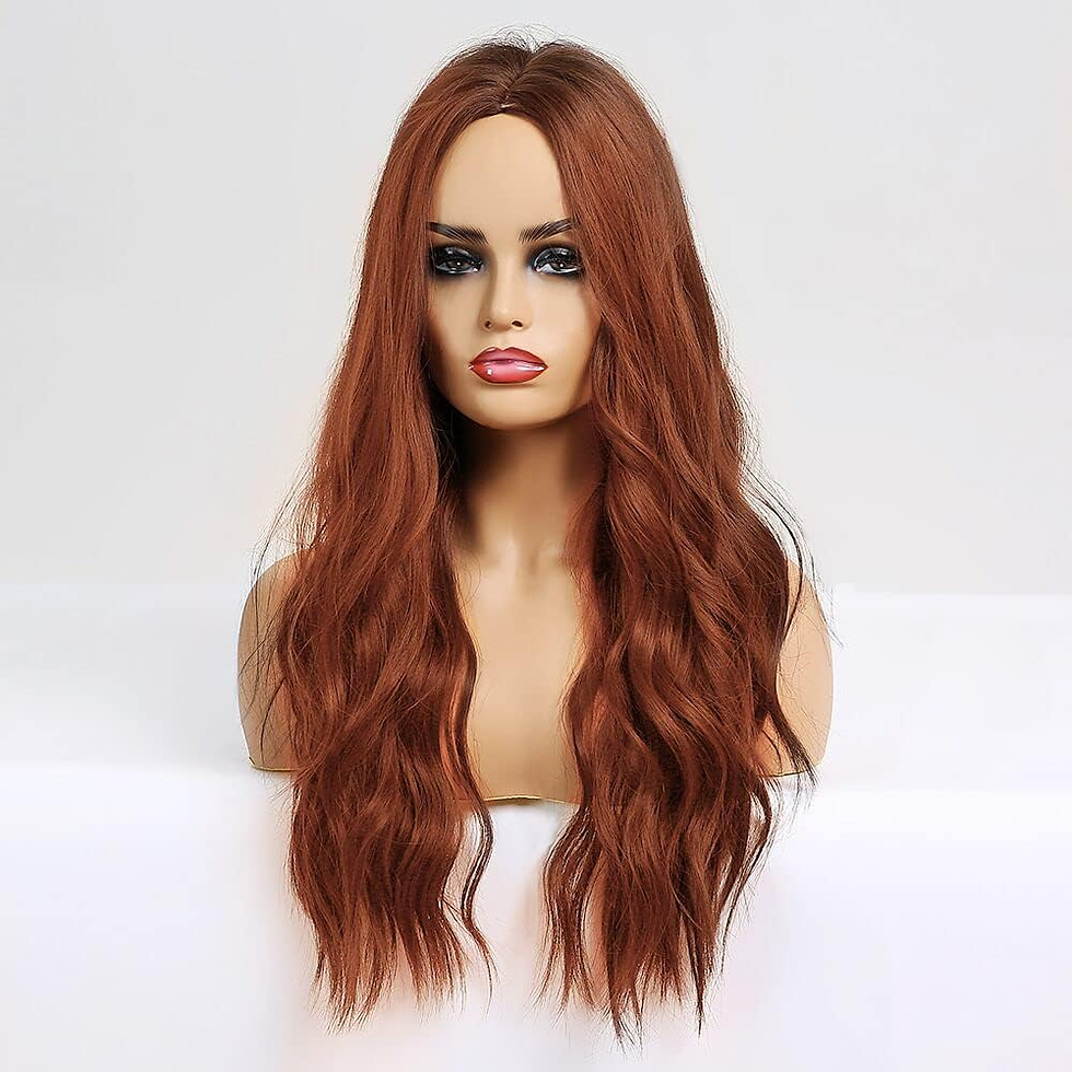 Thumbnail: 26" Long Curly Red Brown Wig - Deep Wave Auburn Synthetic Hair for Parties
