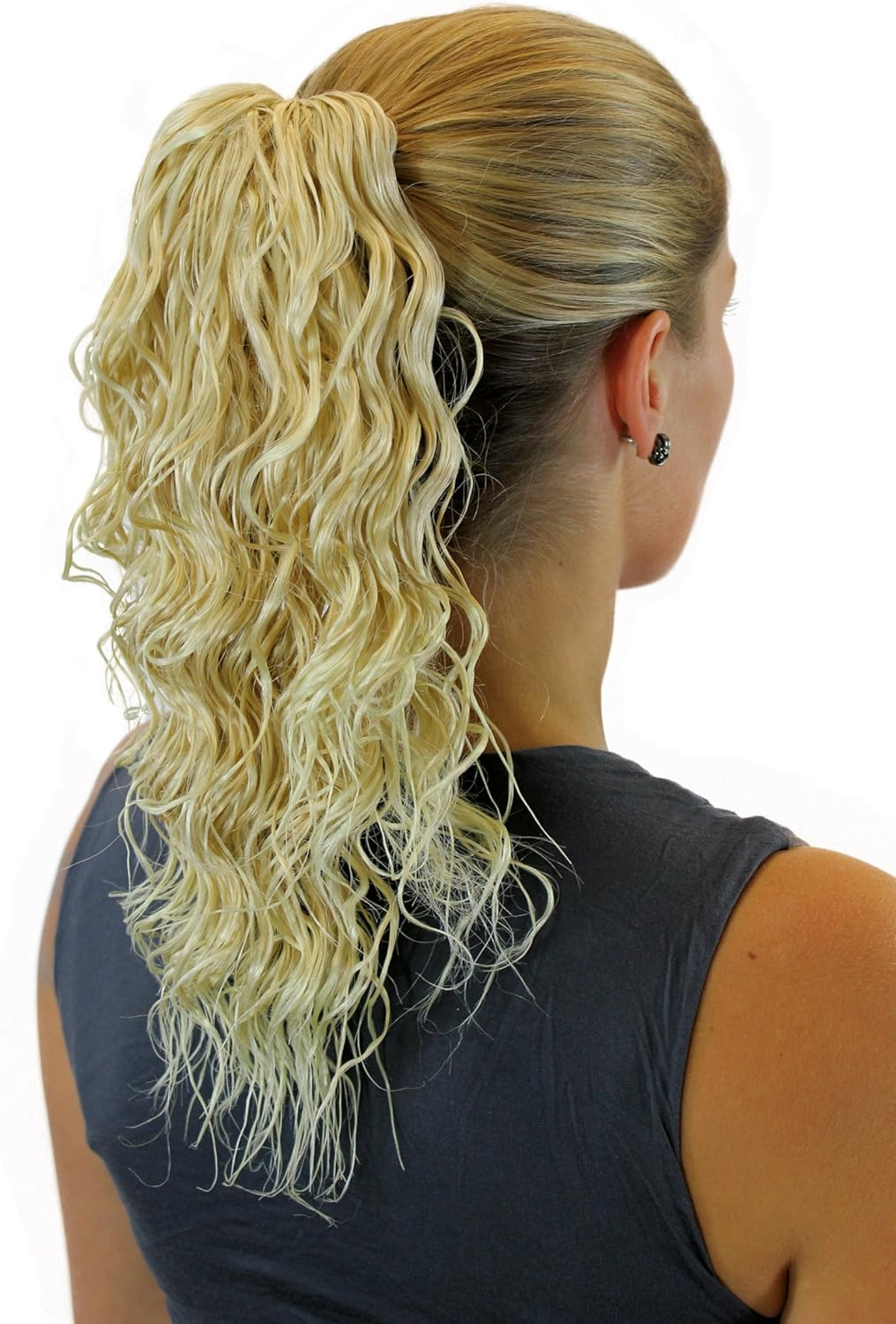 Wavy Ponytail Hairpiece Extension 16" Blond Mix with Platinum Highlights