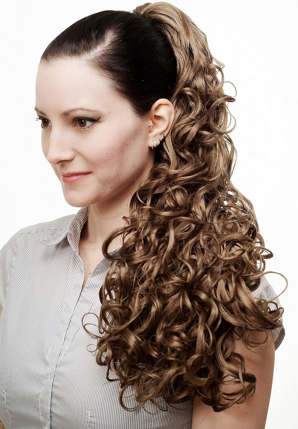 Thumbnail: 23" N310-14 Dark Ash Blonde Ponytail Extension - Voluminous Curly Hairpiece