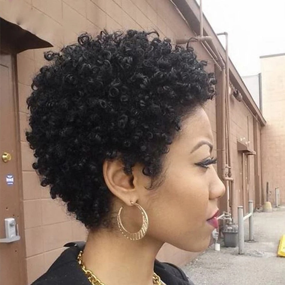 Thumbnail: Short Kinky Curly Human Hair Wig for Women - 180% Density, Glueless