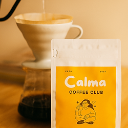 Calma coffee bag and coffee tasting