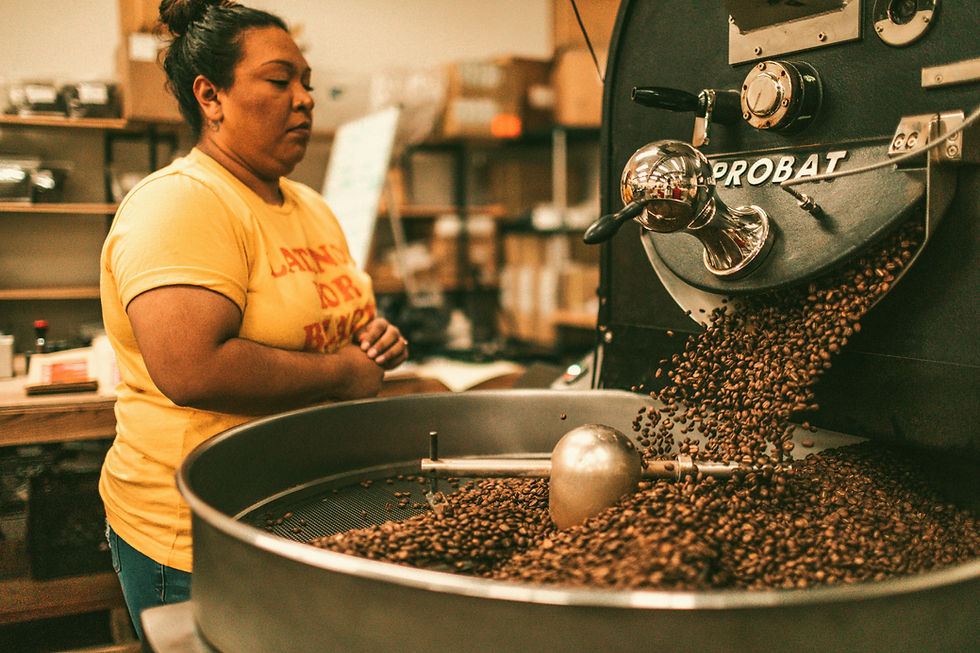 woman roasting coffee