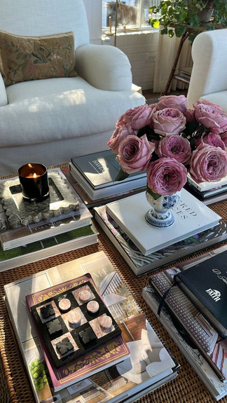 Coffee table styling with flowers