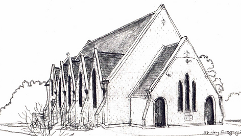 A line drawing of historic Christ Church Old Cathedral, St Arnaud