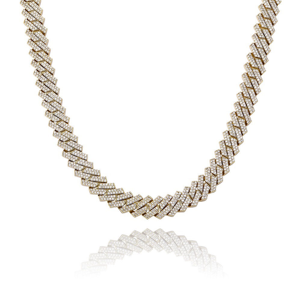 Cadena Prong Cuban Link Iced Out 14mm x 45cm Gold