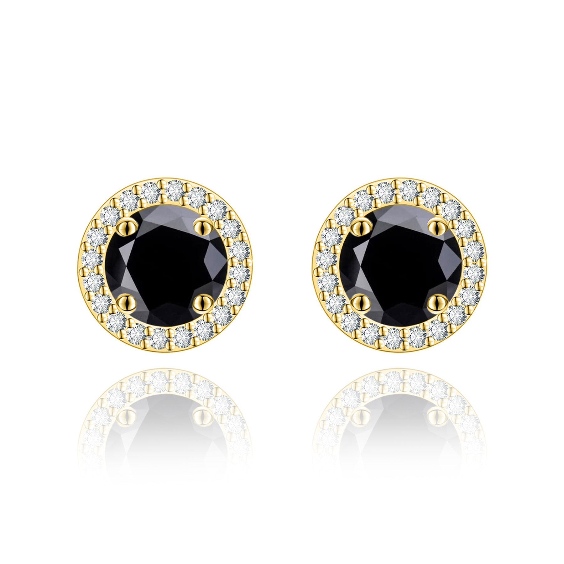 Aros Majesty Moissanita Negra Plata 925 con baño en Oro 6mm