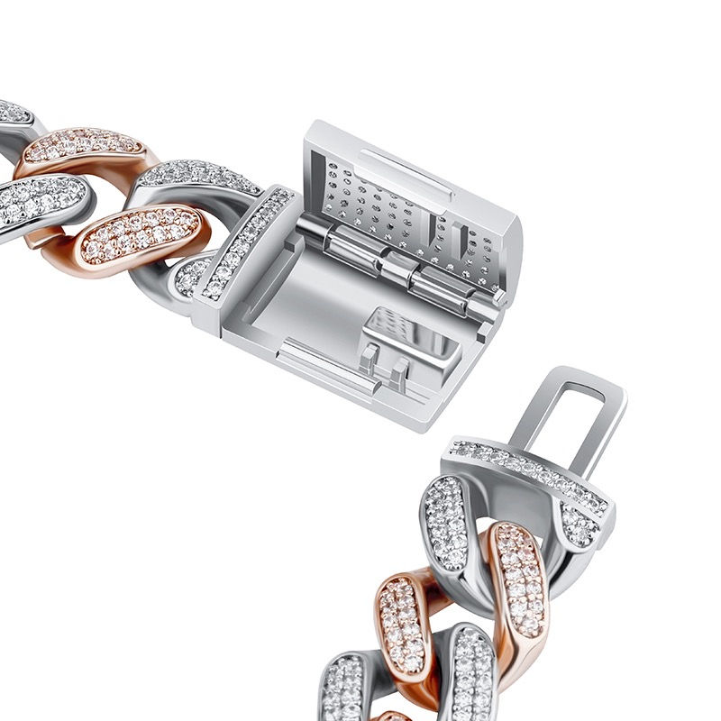 Miniatura: Brazalete Cuban Link Iced Out Two Tone 14mm x 18cm