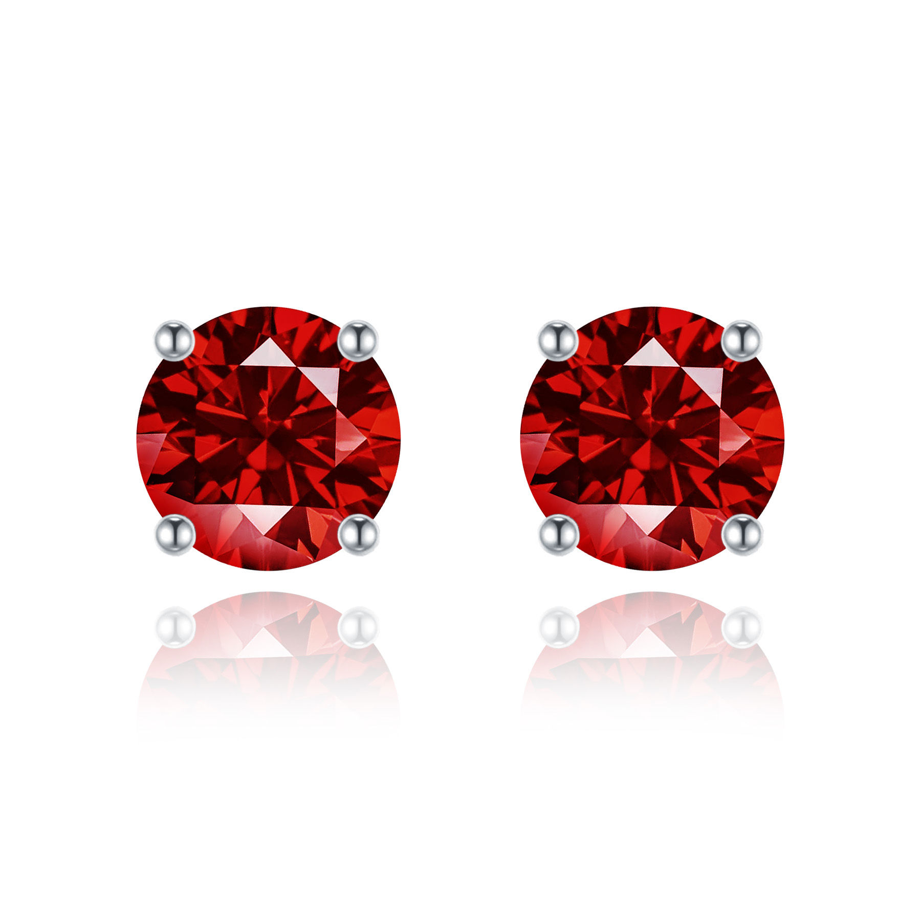 Aros Big Stone Red Moissanita Plata 925 5mm