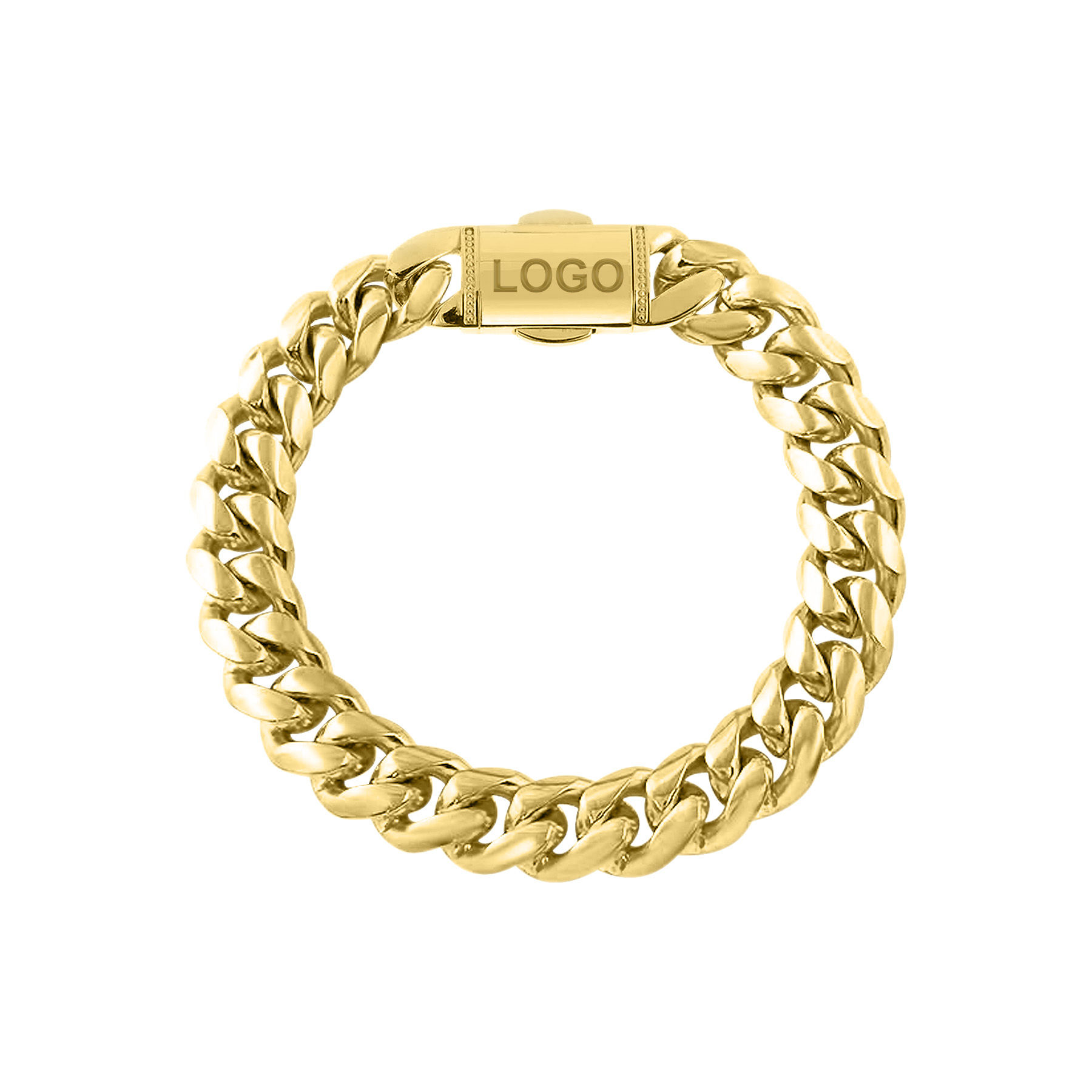 Brazalete Miami Cuban Link Custom Logo 12mm x 18cm Gold
