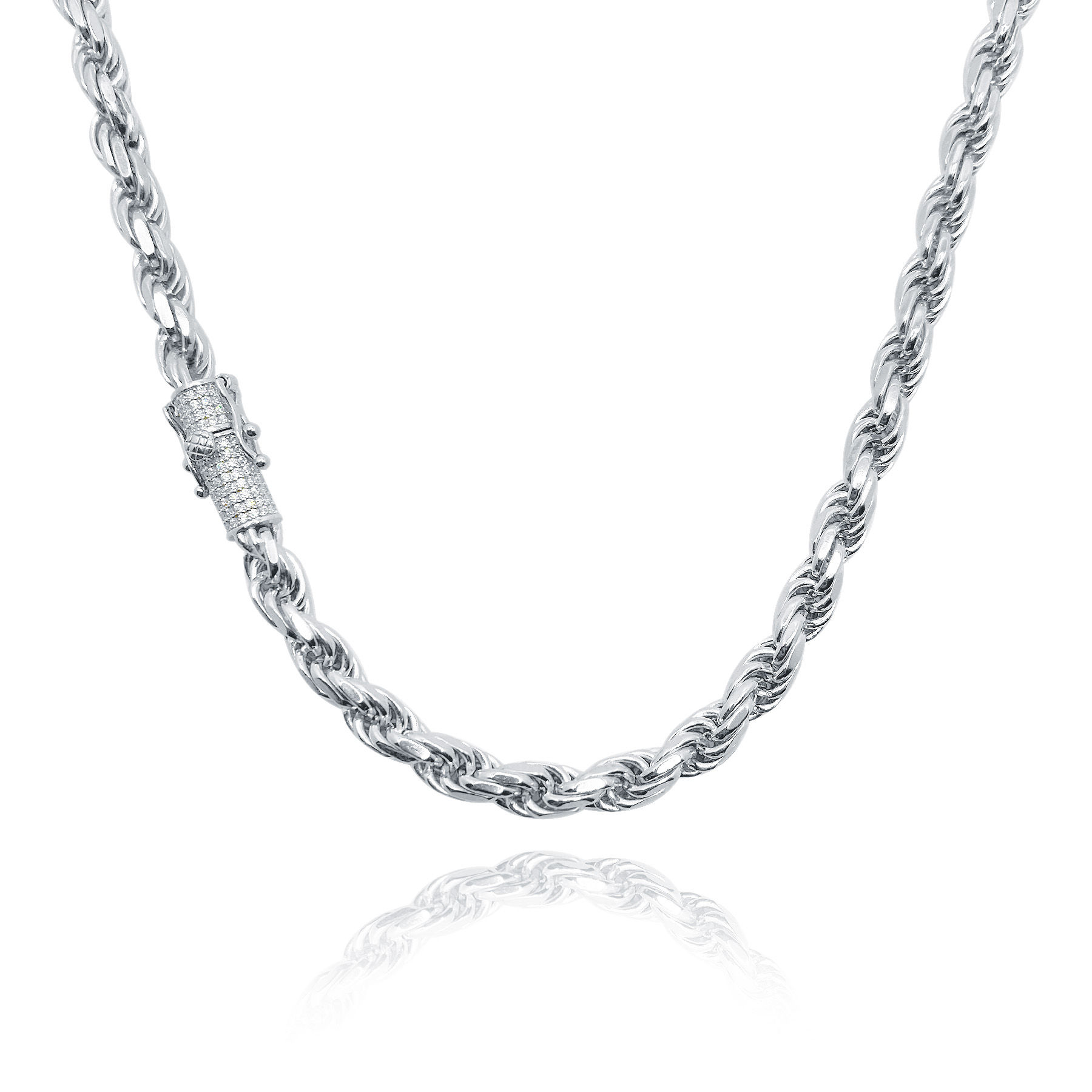 Cadena VVS Turbillón Iced Clasp 6mm x 55cm Moissanita Plata 925