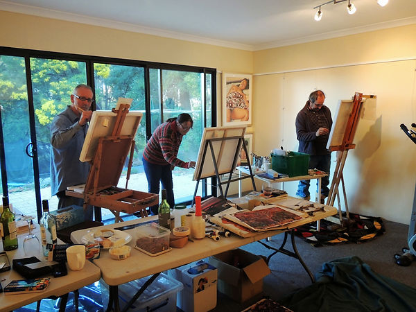 Artists painting workshop at Jeremy Holton's studio in Perth