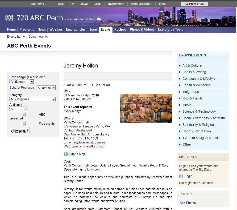 Media and invitations artist Jeremy HoltonABC 720 Concert Hall 2010