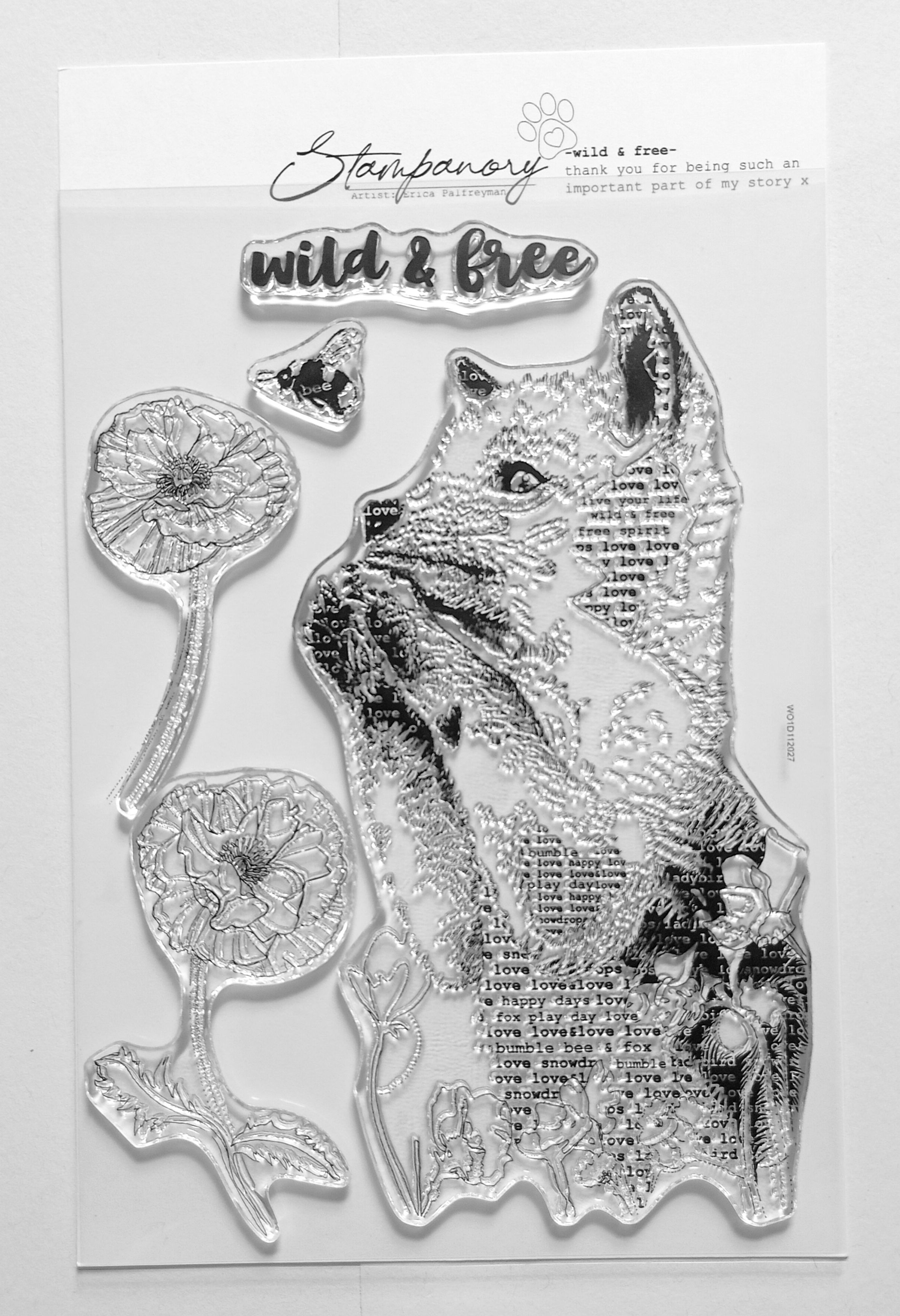 Wild and Free - Fox & Bumble Bee- Clear Acrylic A5 Stamp - Hand Drawn