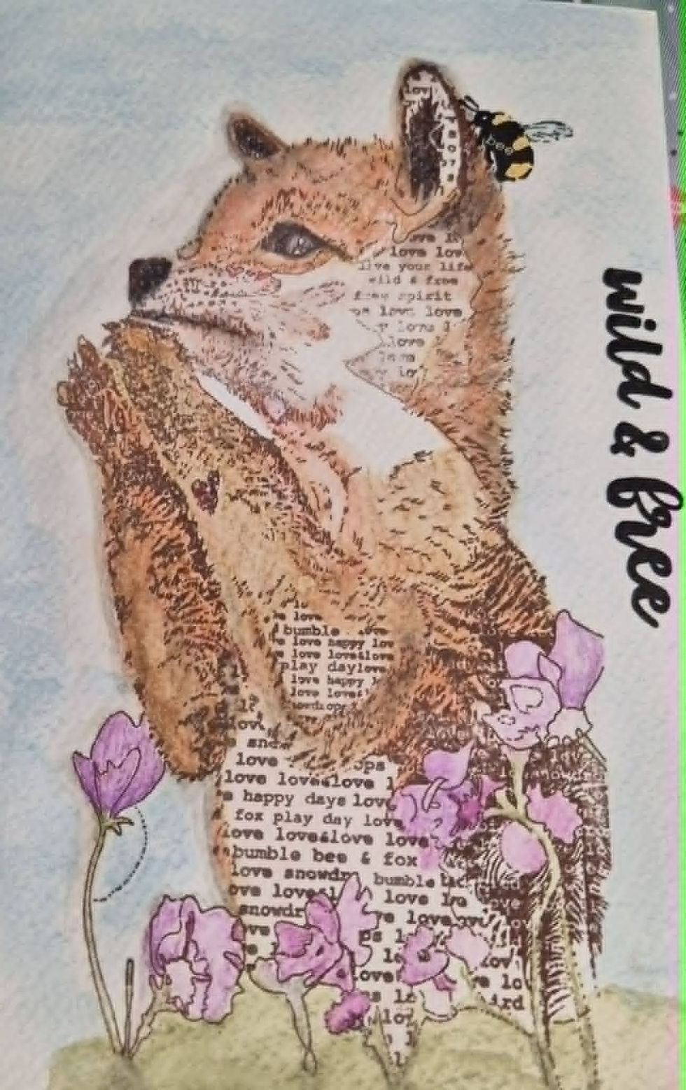 Thumbnail: Wild and Free - Fox & Bumble Bee- Clear Acrylic A5 Stamp - Hand Drawn