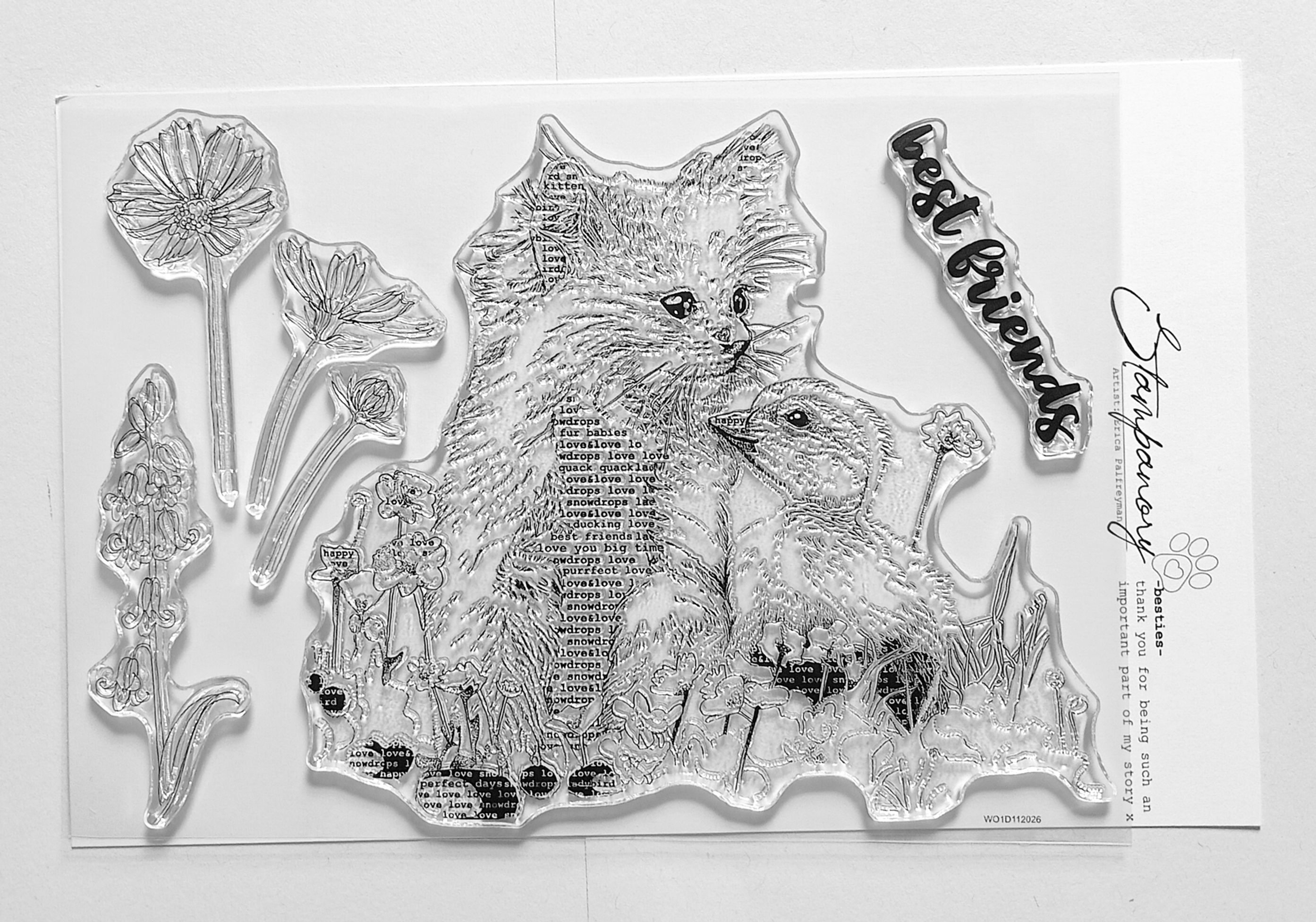 Besties Cat & Duckling- Clear Acrylic A5 Stamp - Hand Drawn - Limited Edition