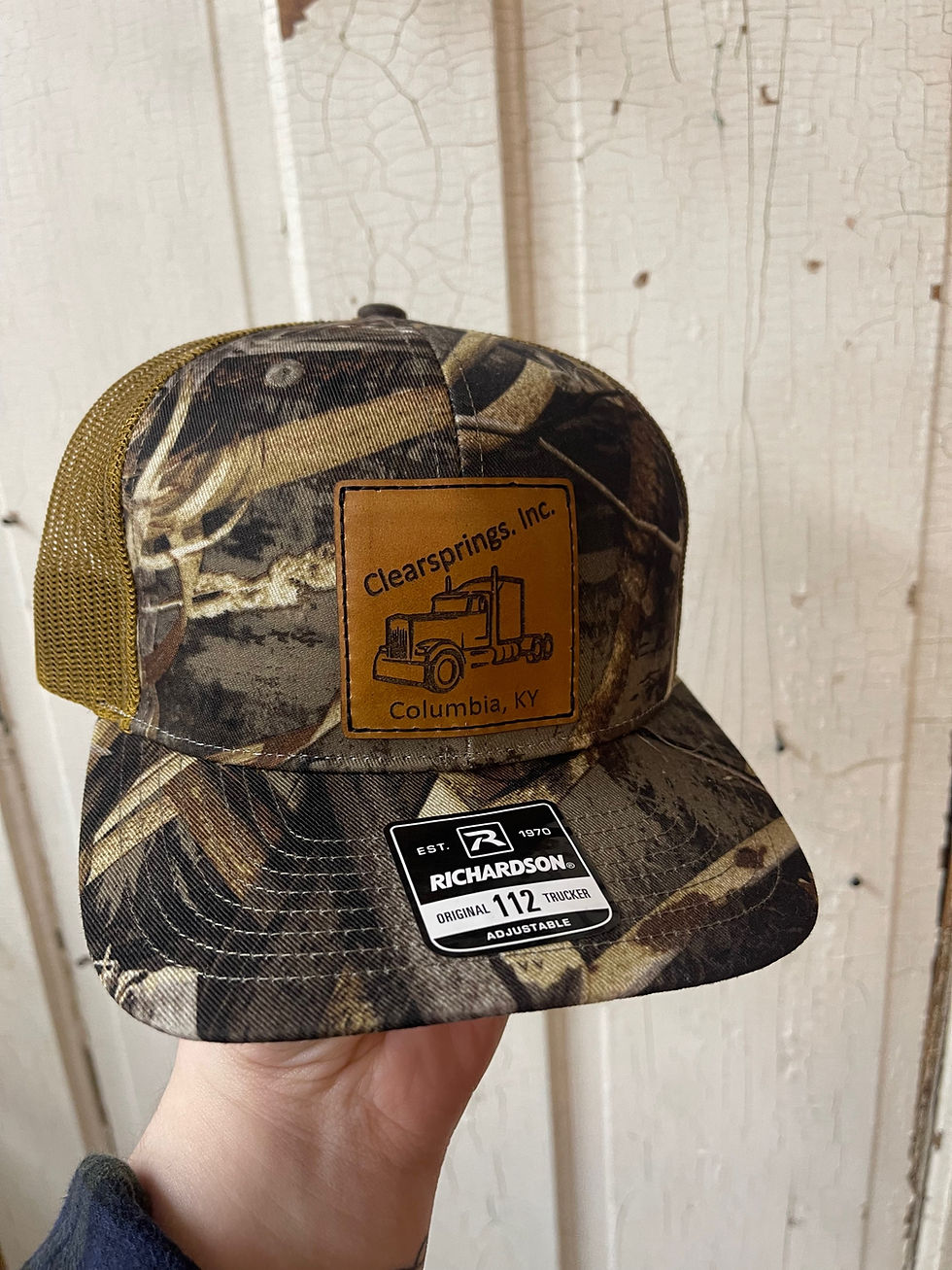 Custom Real Leather Patch on a Richardson 112 Real Tree Camo 