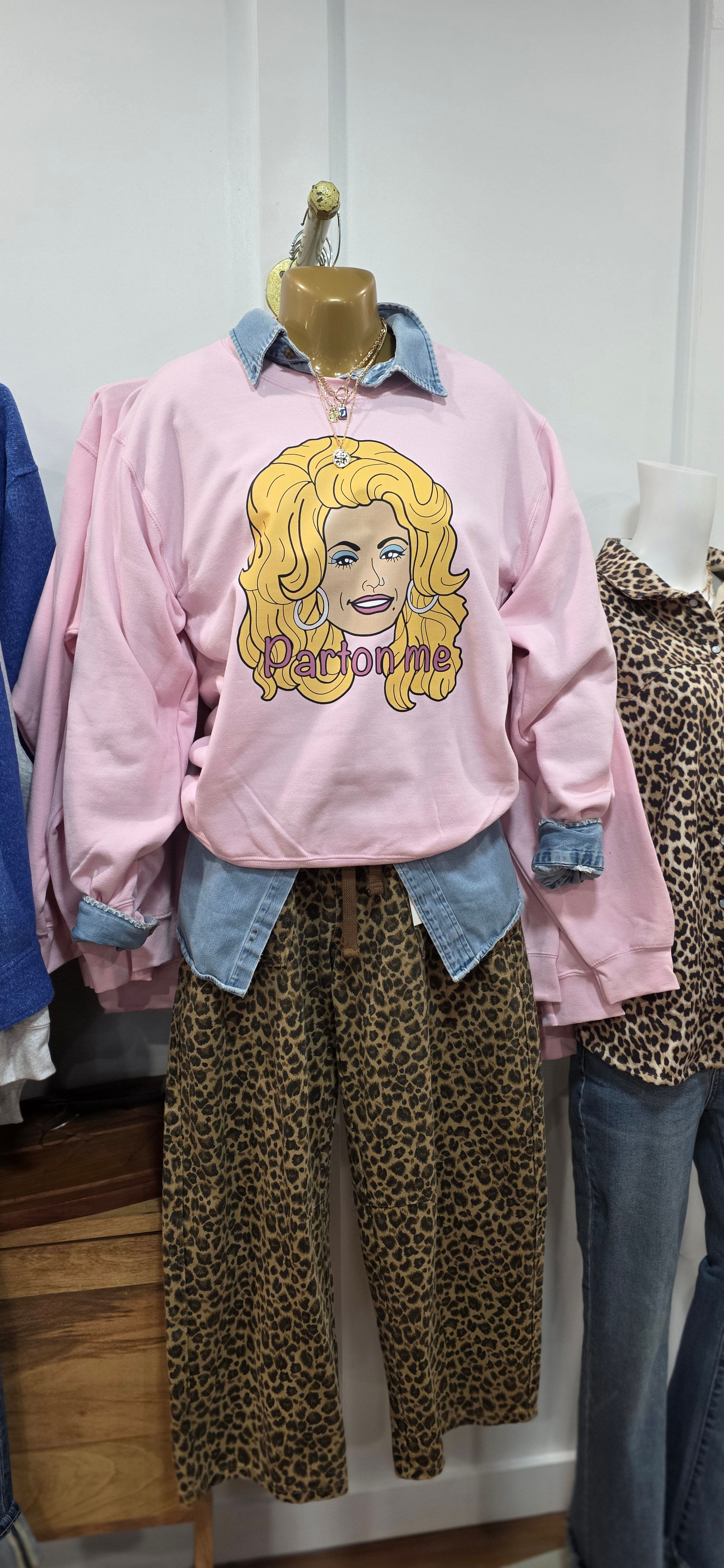 Pink "Parton Me" Crewneck