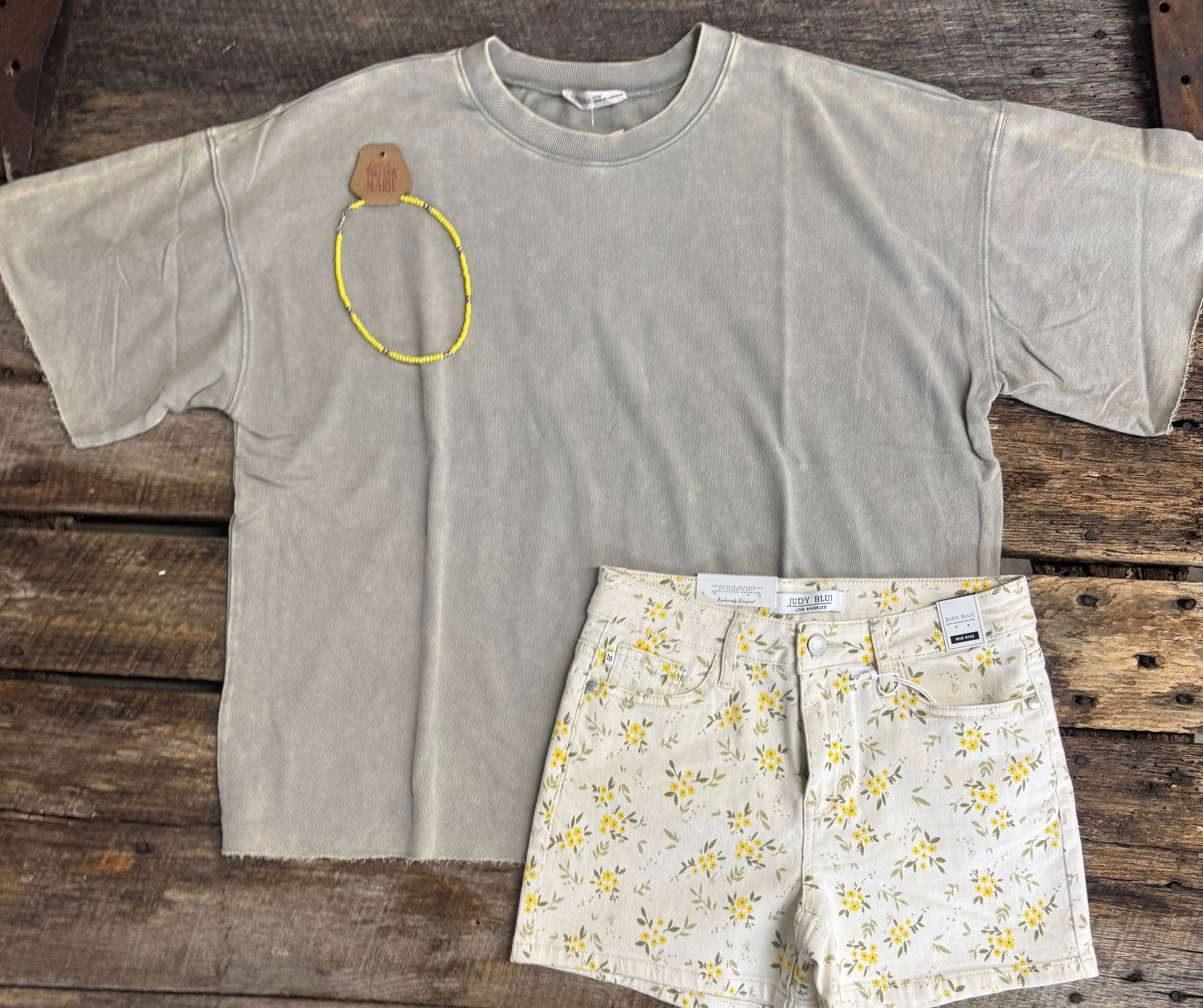 French Terry Washed Raglan Short Sleeve Top- Sleet