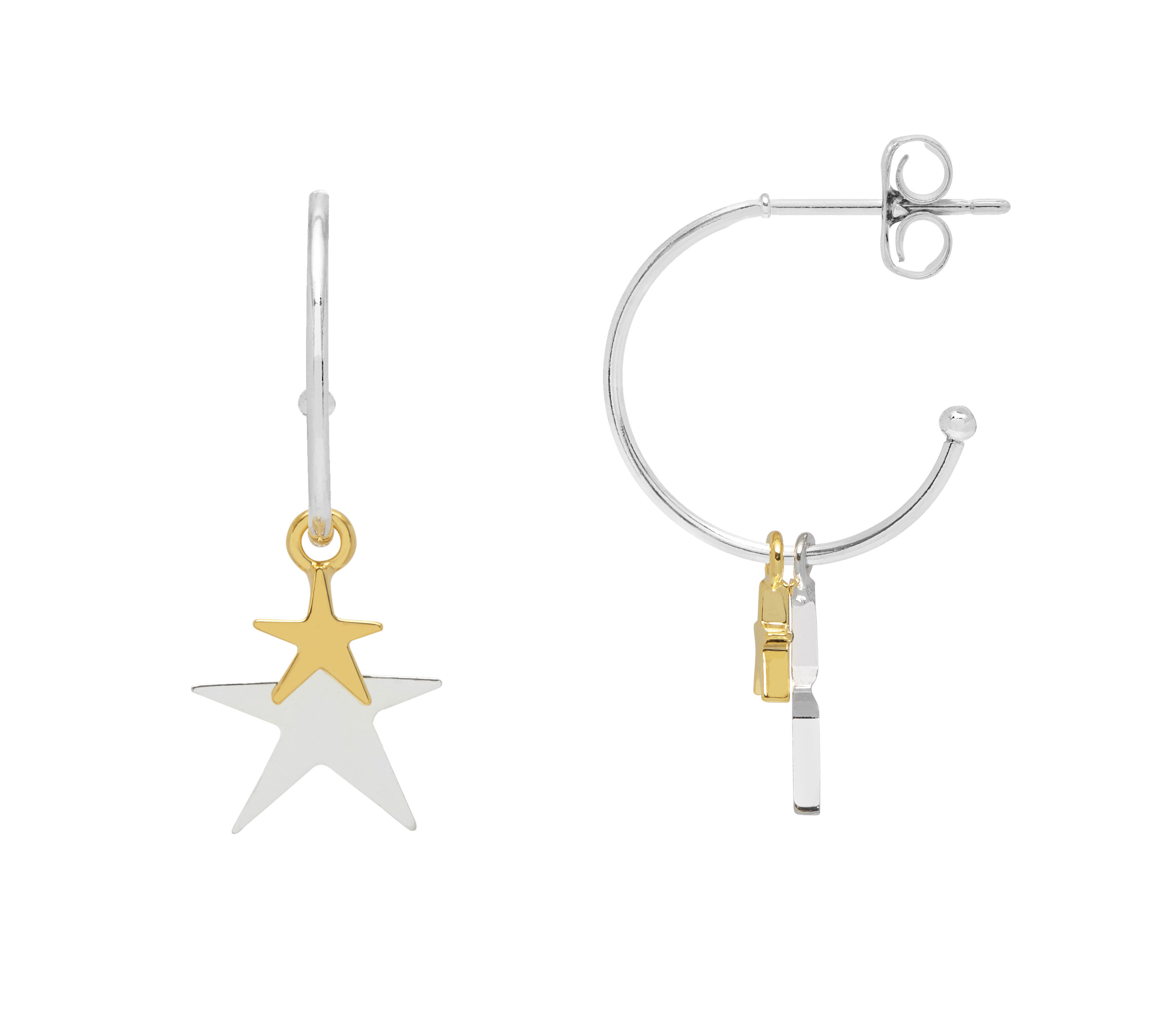 Double Star drop earrings - silver and gold plated