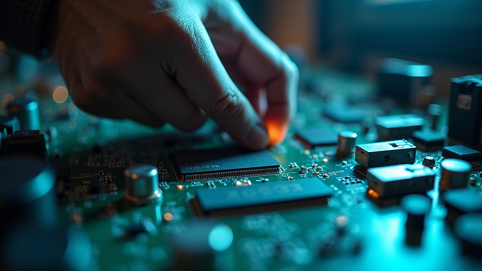 Close-up view of a technician testing a TV circuit board