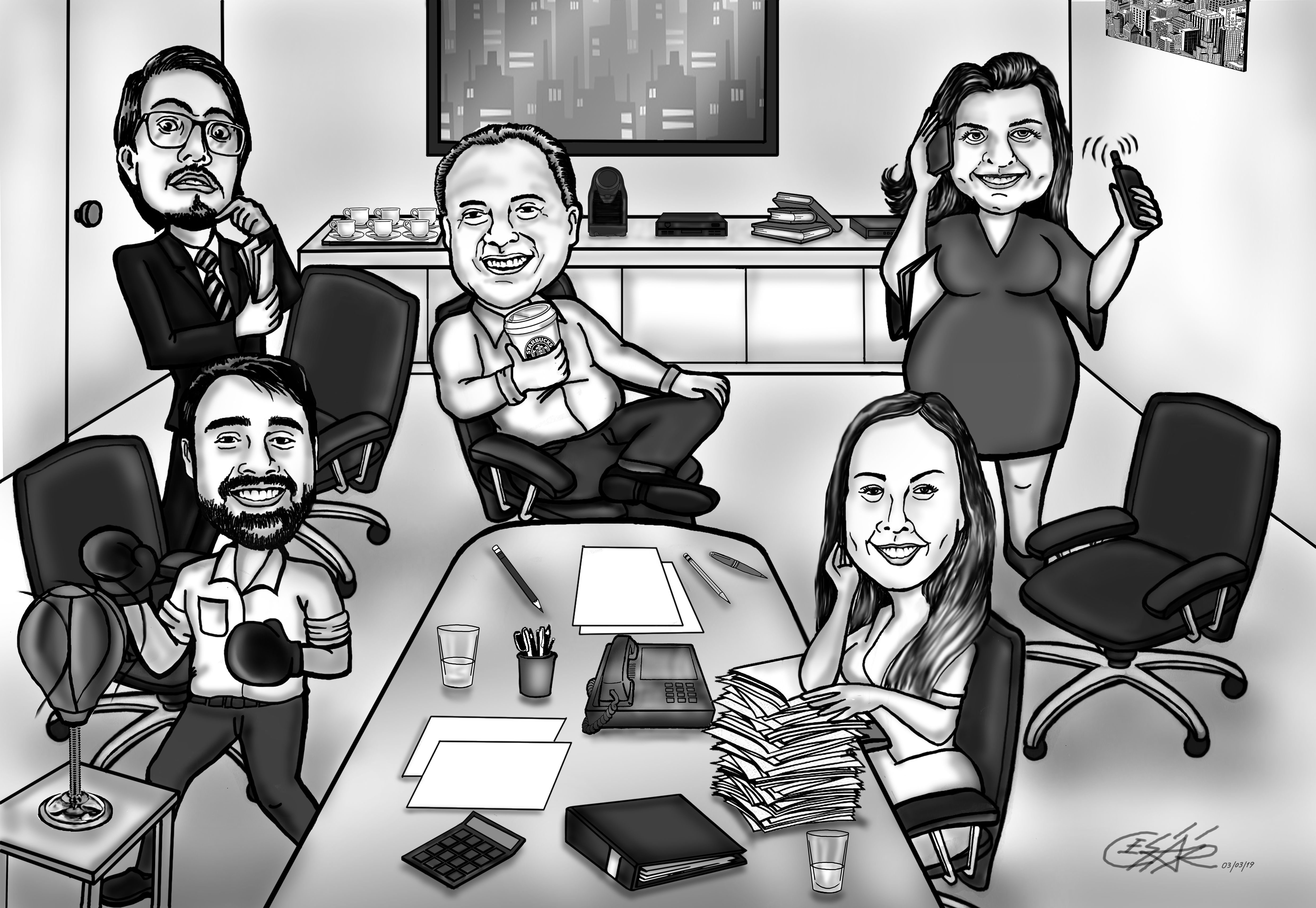 Caricatura personalizada - Tons de Cinza
