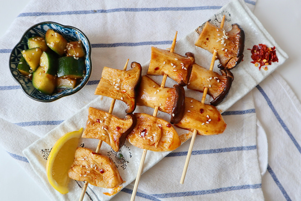 Vegan BBQ with mushroom. How to keep the balance to a pure vegan diet? Mushroom is one of the meat replacement for vegans.