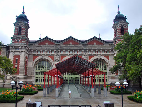 Entrance facade of the Ellis Island Immigration Museum, photographed in 2009.
