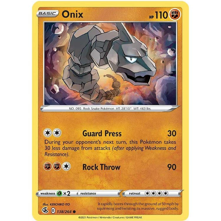 Pokemon TCG Fusion Strike Onix 138/264 a rock type pokemon and hp is 110