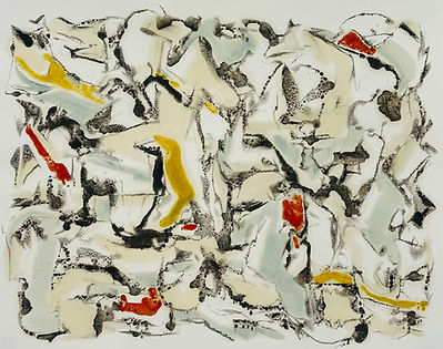 Abstract landscape, encaustic monotype on paper